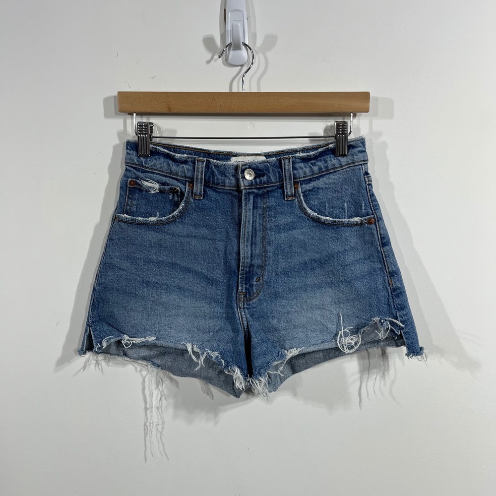 Abercrombie & Fitch The Cutoff Short High Rise Denim Blue Distressed Womens 25 0